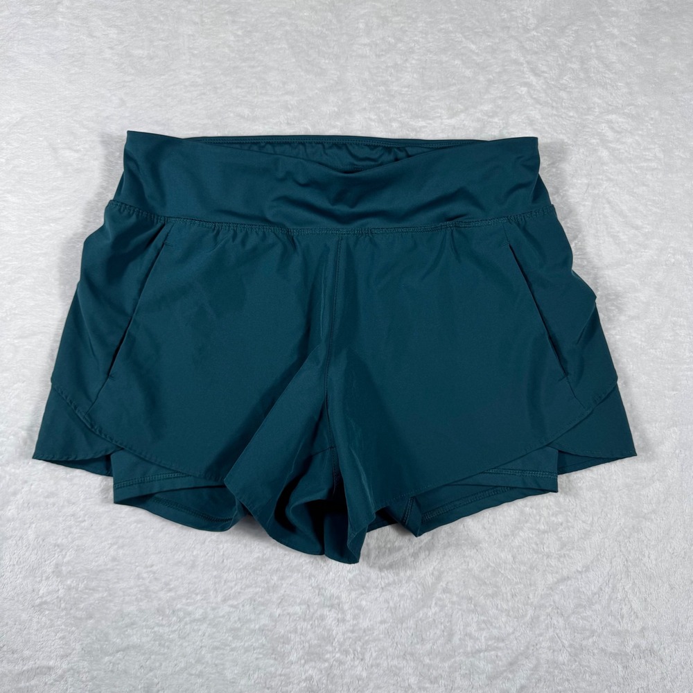 Avia Womens Teal Green 2-in-1 Running Shorts Built-in Liner Pockets Size M 8-10